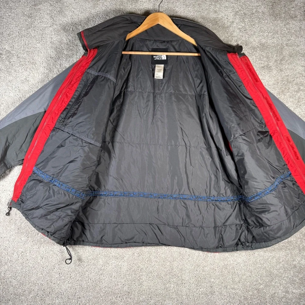 The North Face HyVent Jacket Mens XL Red Grey Zip Hooded Rain Shell Coat READ